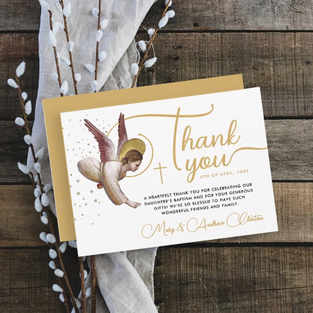 Simple Gold White Blessing Christian Angel Typo Thank You Card (Creator Uploaded)