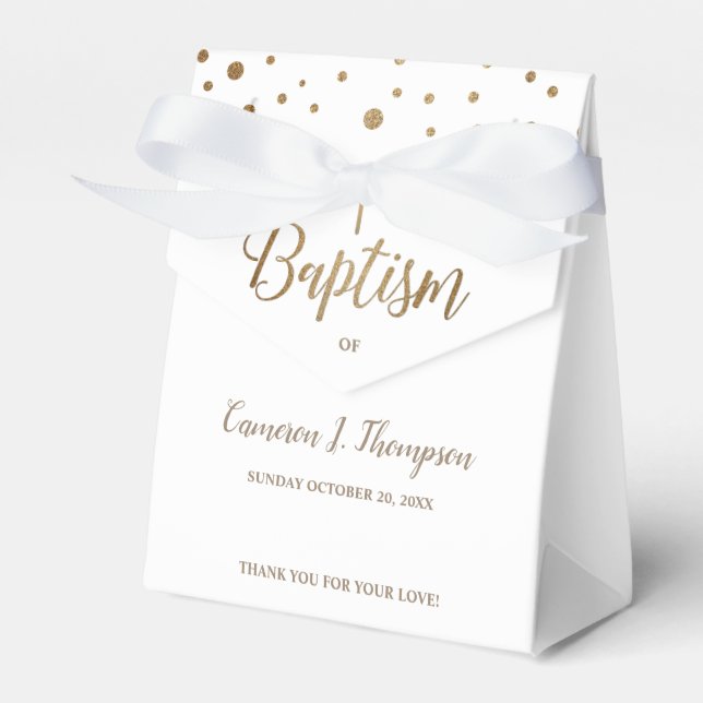 Simple Gold White cross Baptism Party Thank you Favour Box (Front Side)