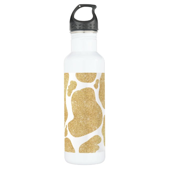 Simple Gold white Large Cow Spots Animal Pattern 710 Ml Water Bottle (Front)