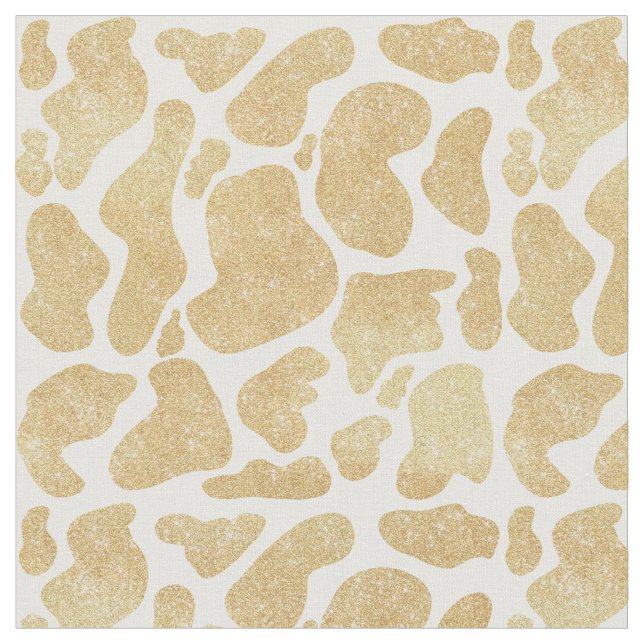 Simple Gold white Large Cow Spots Animal Pattern Fabric (Close Up)