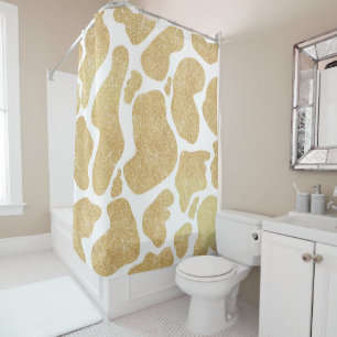 Simple Gold white Large Cow Spots Animal Pattern Shower Curtain