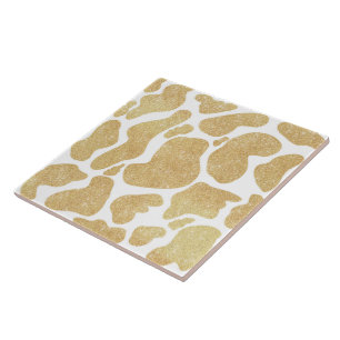 Simple Gold white Large Cow Spots Animal Print Ceramic Tile