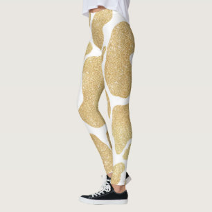 Simple Gold white Large Cow Spots Animal Print Leggings