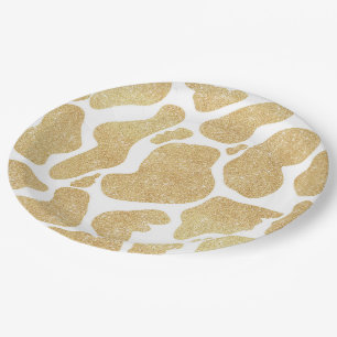 Simple Gold white Large Cow Spots Animal Print Paper Plate