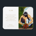 Simple Gold White Monogram Photo Wedding Magnet<br><div class="desc">Simple wedding favour magnet featuring a modern yet elegant design with your two letter monogram and your thank you message in gold over a white background. To the right is your favourite picture. The text may be changed to any colours you wish. A chic and stylish design that is great...</div>