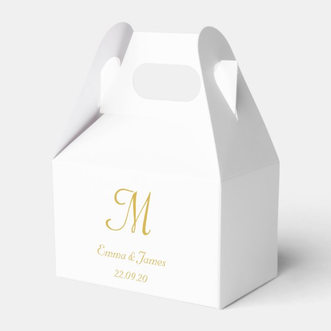 Simple Gold & White Script Monogram Wedding  Favour Box (Front Side)