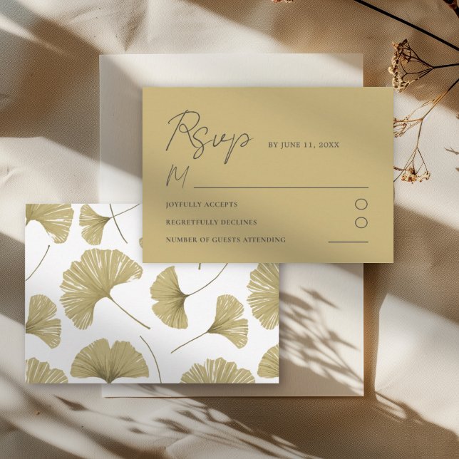 Simple Gold Yellow Ginkgo Leaf Wedding RSVP Card (Creator Uploaded)