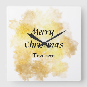 Simple golden add your text merry Christmas custom Square Wall Clock