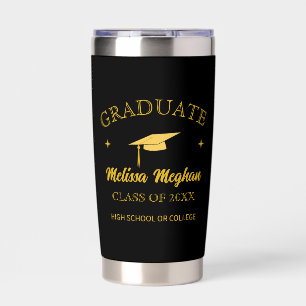 Simple Golden Cap Typography Graduation Gift Name Insulated Tumbler
