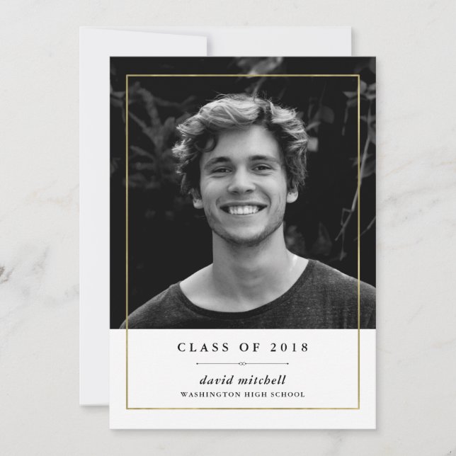 Simple Golden Frame | Photo Graduation Party Invitation (Front)