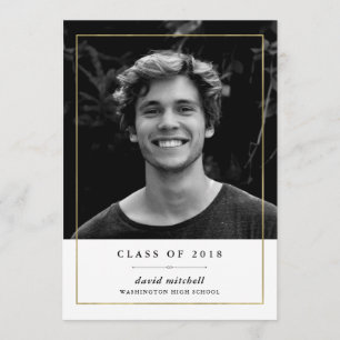 Simple Golden Frame   Photo Graduation Party Invitation
