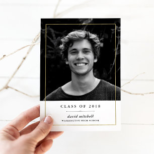 Simple Golden Frame   Photo Graduation Party Invitation