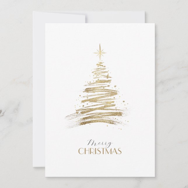 Simple golden hand-drawn tree Christmas Holiday Card (Front)
