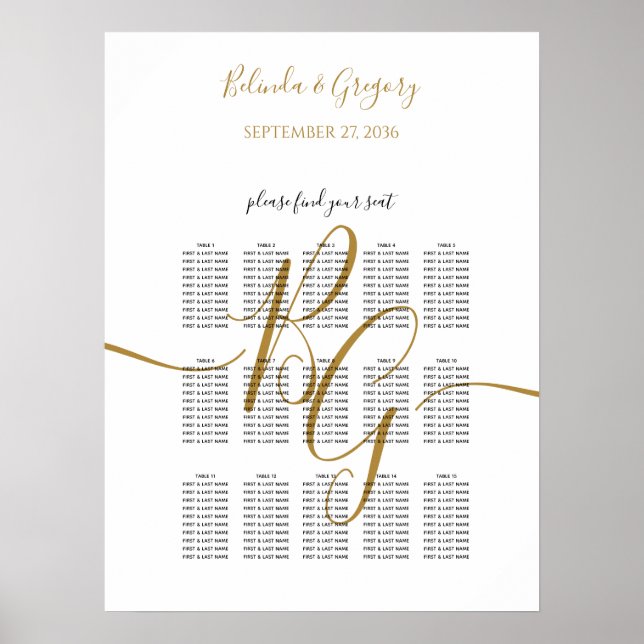 Simple Golden Initial Wedding Seating Chart (Front)