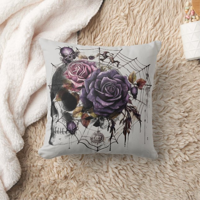 Simple gothic roses & skull Halloween party Cushion (Blanket)