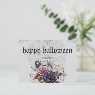 Simple gothic roses & skull Halloween party Holiday Postcard