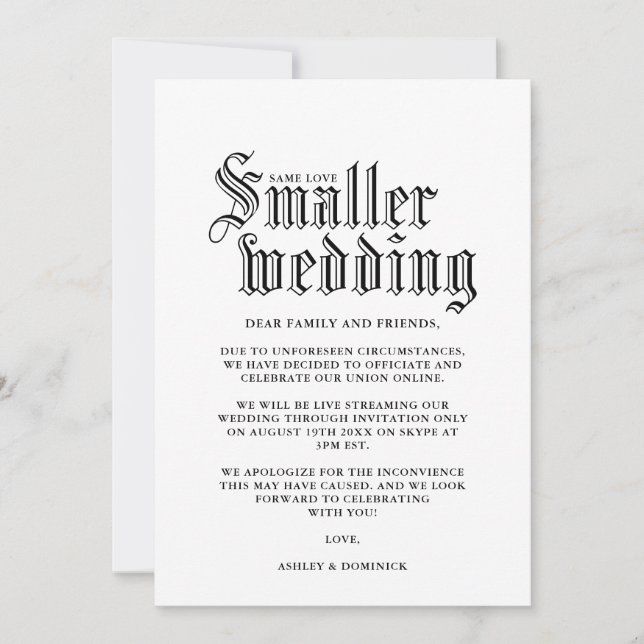 Simple Gothic Smaller Wedding Announcement Card  (Front)