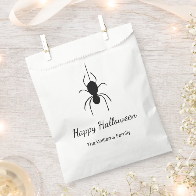 Simple Gothic Spider Halloween Party Black White Favour Bag (Clipped)