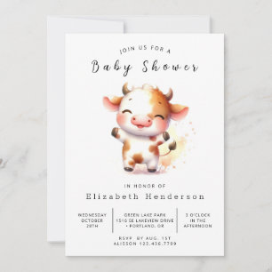 Simple Graceful Cow Baby Shower Invitation