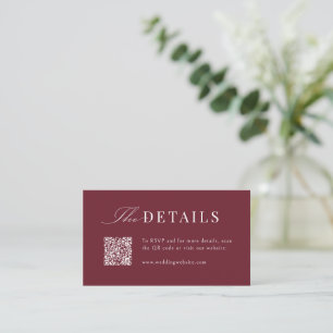 Simple Graceful Script Burgundy QR Code Details Place Card