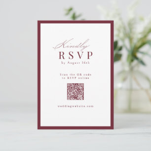 Simple Graceful Script Burgundy QR Code Wedding RSVP Card