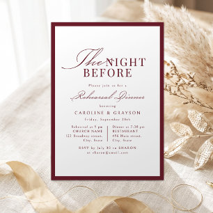 Simple Graceful Script Burgundy The Night Before Invitation