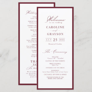 Simple Graceful Script Burgundy Wedding Program
