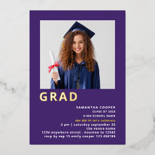 Simple Grad 2022 Photo Graduation Purple Gold Real