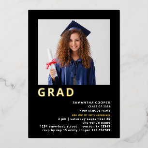 Simple Grad 2024 Photo Graduation Black Gold Real 