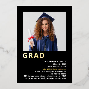 Simple Grad 2025 Photo Graduation Black Gold Real 