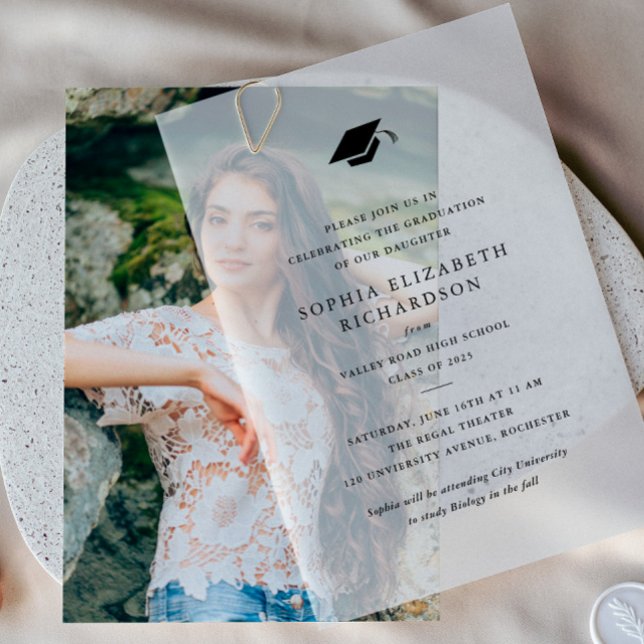 Simple Grad Cap Elegant Graduation Vellum Invitations (Simple Graduation Invitation Vellum Overlay. Pair with a photo or use on its own.)