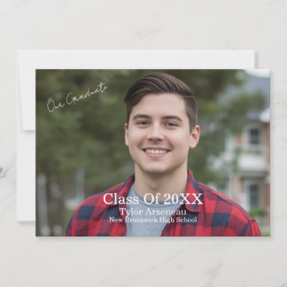 Simple Grad Party Photo Calligraphy Personalize Thank You Card