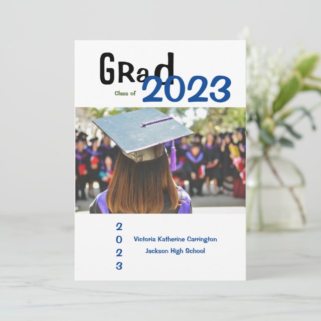 Simple GRAD Photo Name Year Graduation Announcement (Standing Front)
