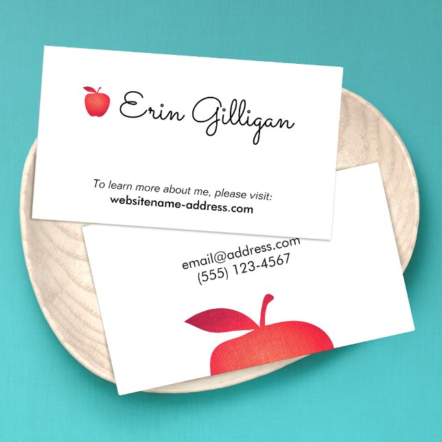 Simple Grade School Teacher Red Apple Business Card (Creator Uploaded)