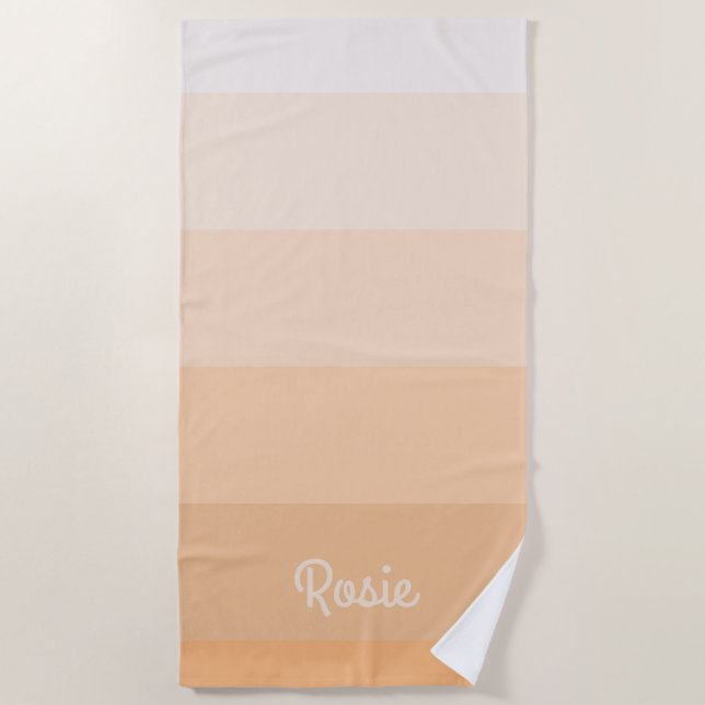 Simple Gradient Peach Stripes with Custom Name Beach Towel (Front)