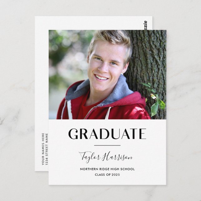 Simple Graduate Black & White 2024 Graduation Postcard (Front/Back)