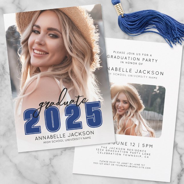 Simple Graduate Blue Photo Graduation Invitation (Simple Graduate Blue Photo Graduation Invitation)