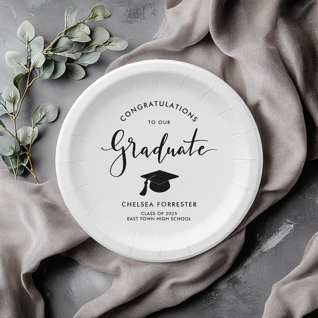 Simple Graduate Handwritten Script Congratulations Paper Plate (Creator Uploaded)