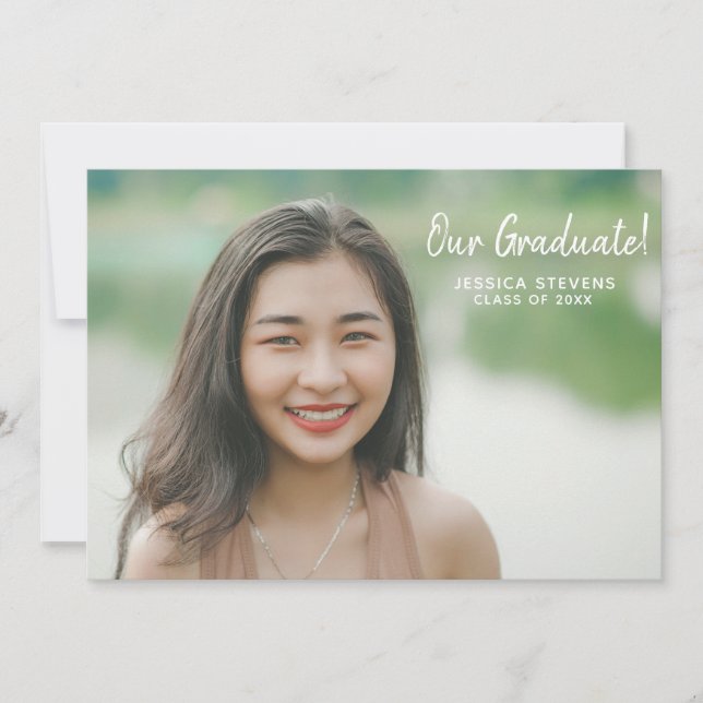 Simple Graduate Overlay 2 Photo Custom Graduation Announcement (Front)