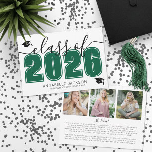 Simple Graduate Photo Collage Green Graduation Announcement