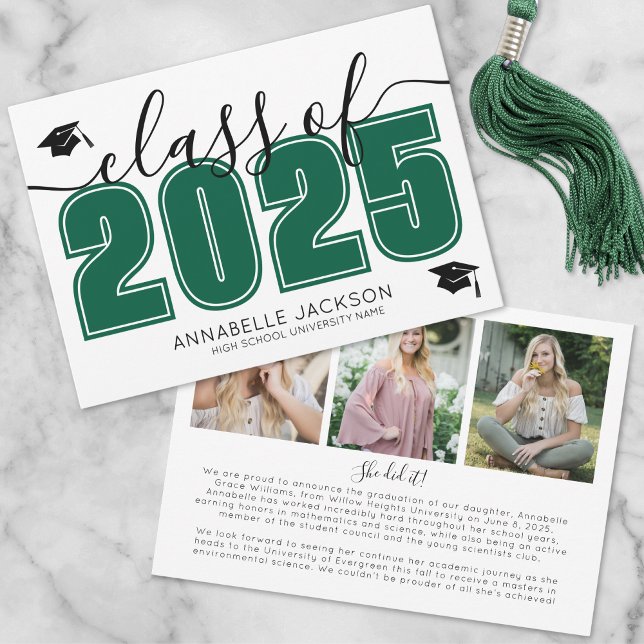 Simple Graduate Photo Collage Green Graduation Announcement (Simple Graduate Photo Collage Green Graduation Announcement)