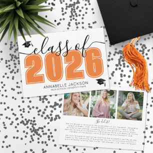 Simple Graduate Photo Collage Orange Graduation Announcement