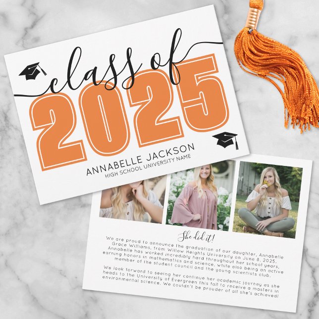 Simple Graduate Photo Collage Orange Graduation Announcement (Simple Graduate Photo Collage Orange Graduation Announcement )