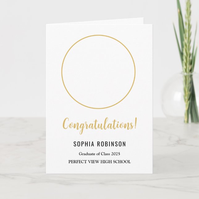 Simple Graduate Photo Gold White Graduation  Card (Front)