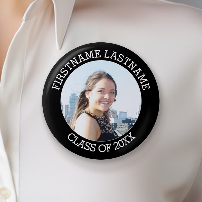 Simple Graduate Photo with Name and Class of Year 6 Cm Round Badge (Custom Graduation Button)