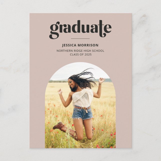 Simple Graduate Pink & Black Graduation Party Postcard (Front)