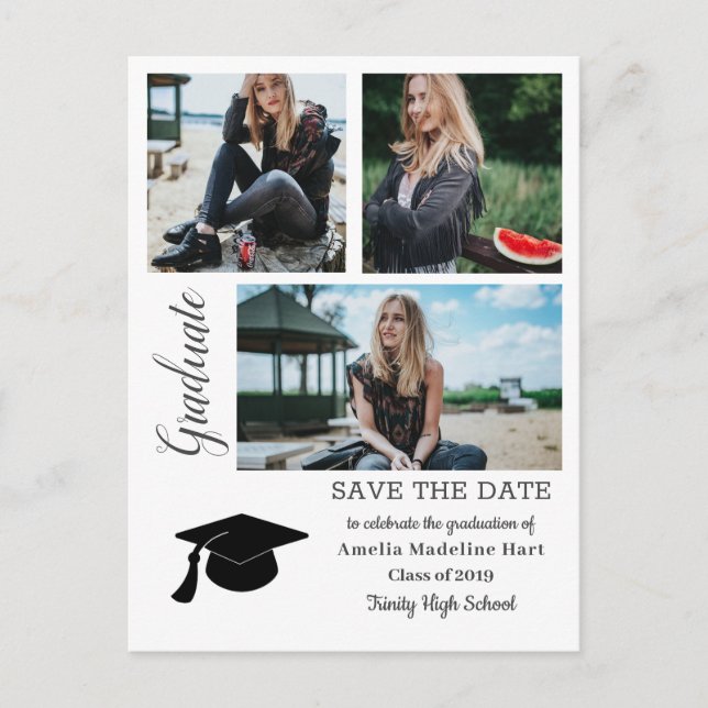 Simple Graduate | Save The Date Grad Hat Photo Announcement Postcard (Front)
