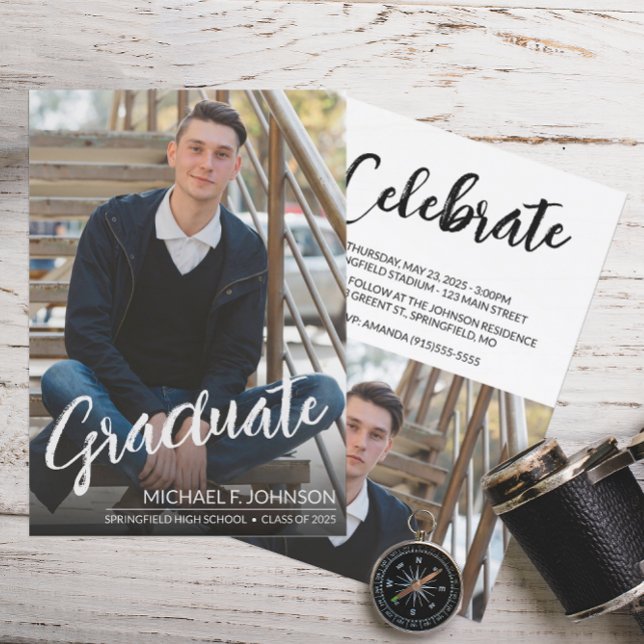 Simple Graduate Script Photo Graduation Invitation (Creator Uploaded)
