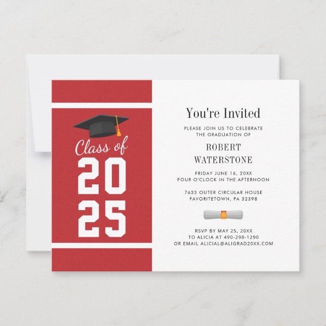 Simple Graduation 2023 Modern Red White Invitation (Front)