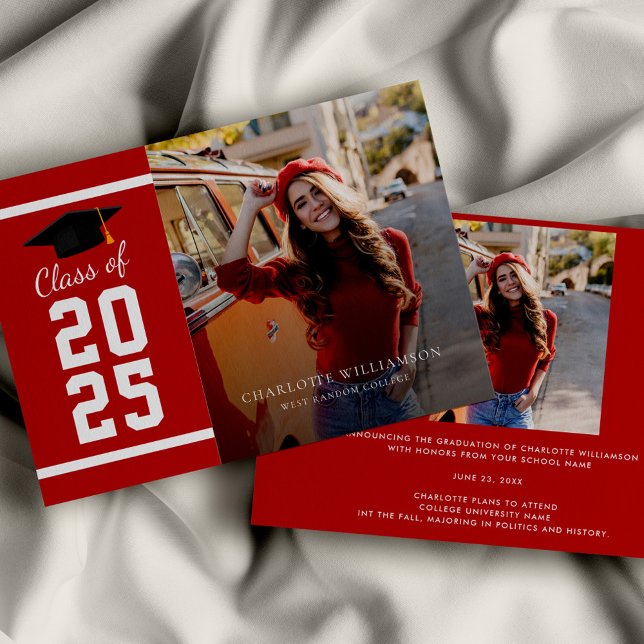 Simple Graduation 2025 Red White Grad Photo Announcement (Simple Graduation 2025 Red White Grad Photo Announcement)